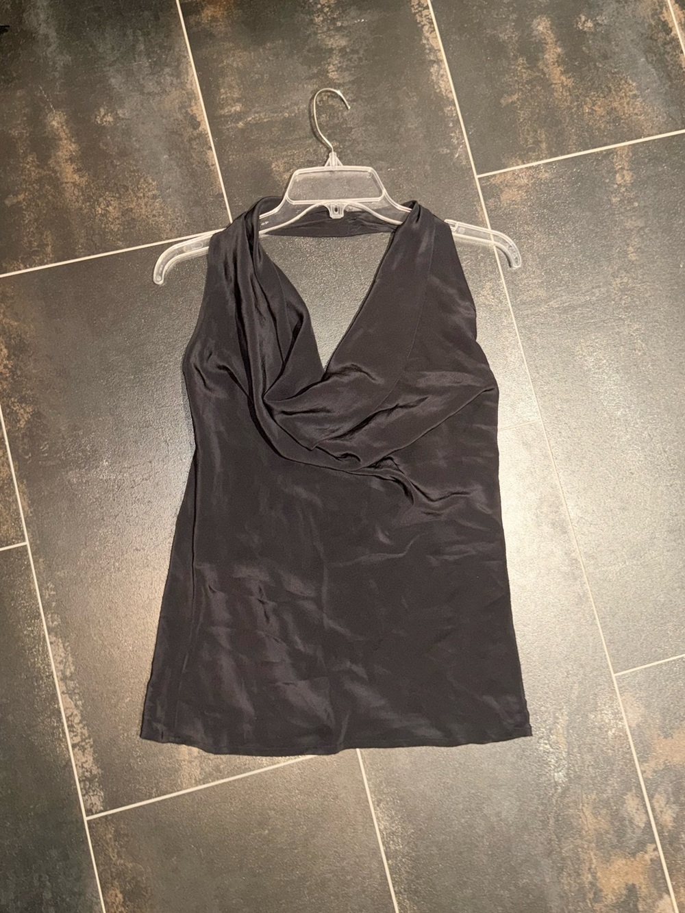 BCBGMaxAzria Black 100% silk Cowl Neck Tank Top